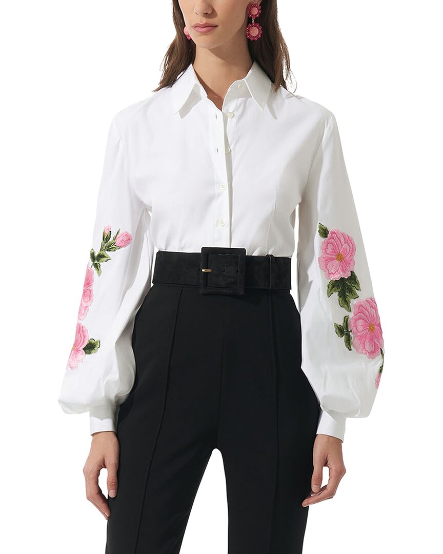 Carolina Herrera Puff-sleeve Cotton-blend Button-down Shirt In White