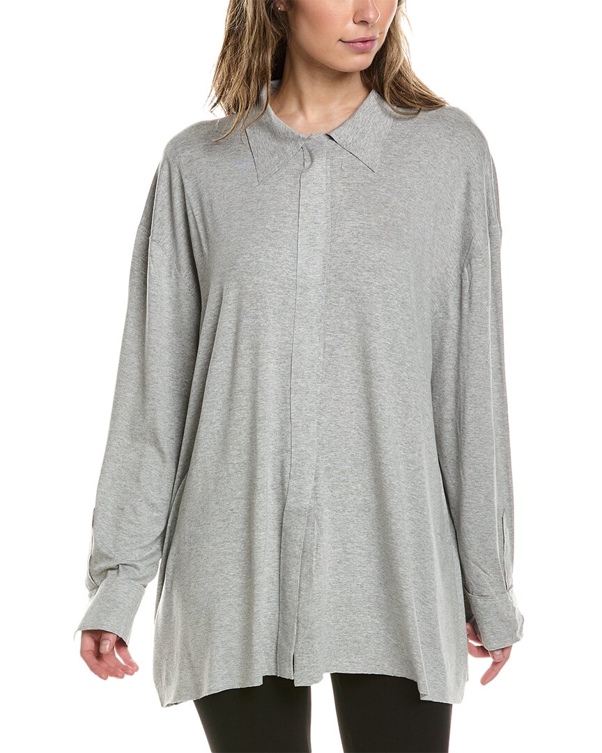 Shop Norma Kamali Oversized Boyfriend Shirt In Grey