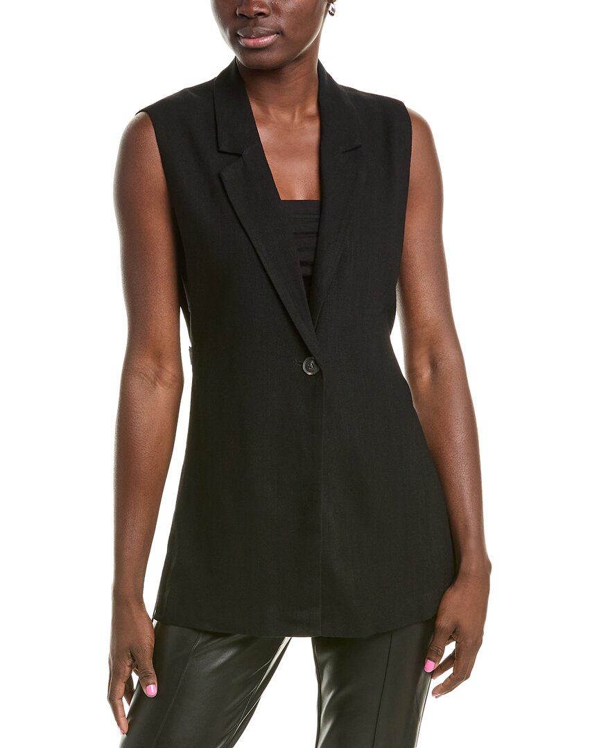 Sadie & Sage At Ease Side Belted Linen-blend Vest In Black