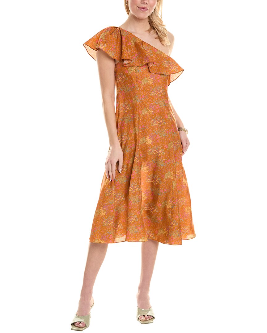 Shop Rebecca Taylor Isabelle Silk Midi Dress In Orange