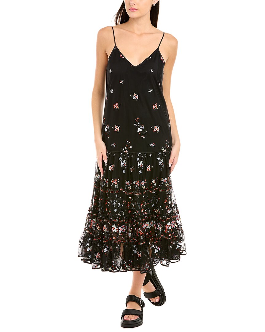 Shop Tory Burch Embroidered Tulle Midi Dress In Black