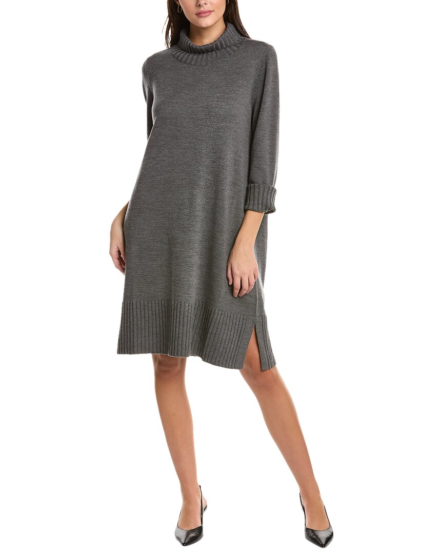 Shop Eileen Fisher Turtleneck Wool Dress In Gray