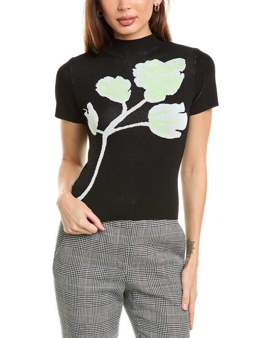 Gracia Flower Mock Neck Top In Black