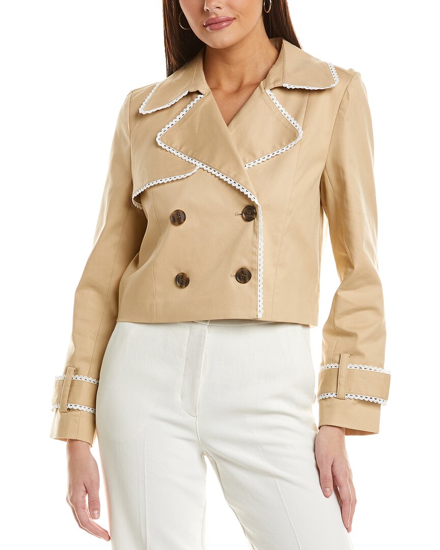 Cece Lace Trim Cropped Trench Jacket In Brown