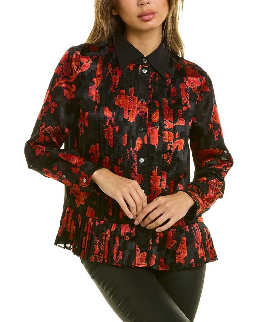 Shop Tory Burch Printed Pleated Shirt In Black