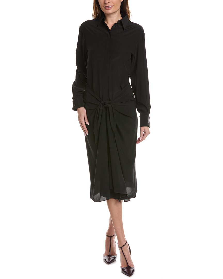 Shop Michael Kors Collection Tie Waist Silk Shirtdress In Black