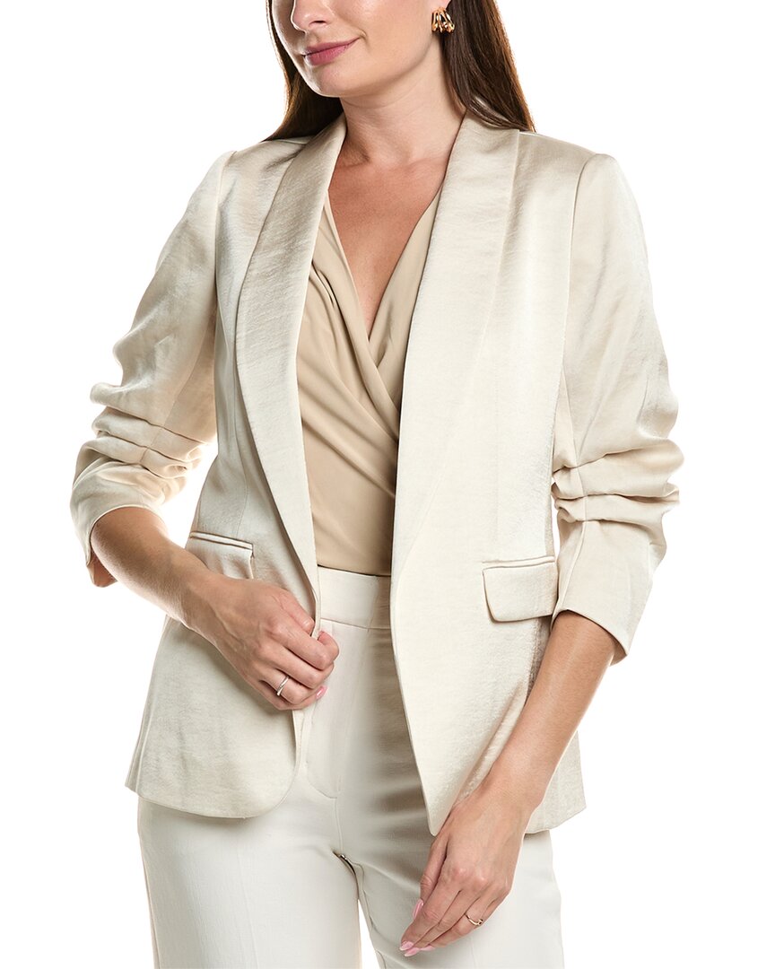Anne Klein Ruched Sleeve Satin Blazer In Neutral