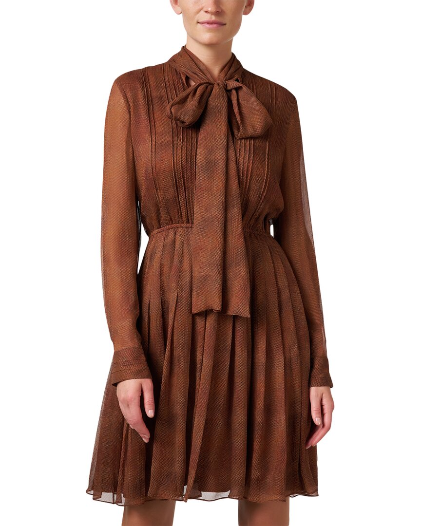 Lafayette 148 Pleated Pintuck Tie-neck Midi Dress