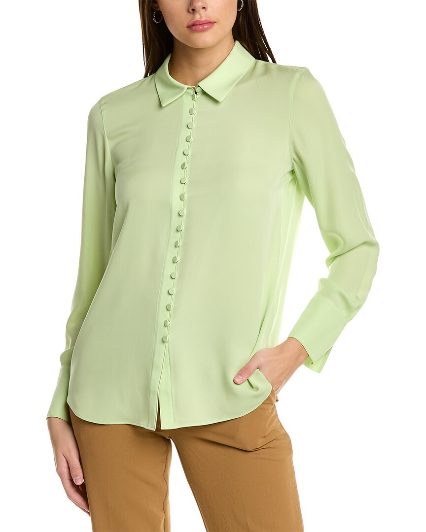 Lafayette 148 Hand Looped Woven Silk Shirt In Green