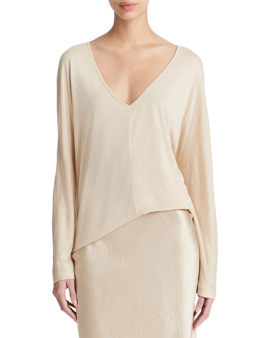 Vince Relaxed V-neck Knit Top In Beige