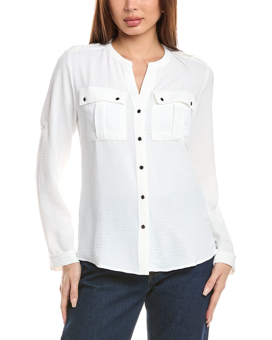 T TAHARI T TAHARI TEXTURED ROLL TAB BLOUSE