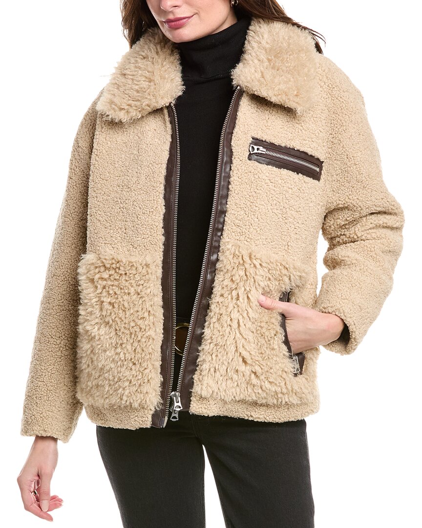 Shop Hudson Jeans Teddy Fleece Coat In Beige