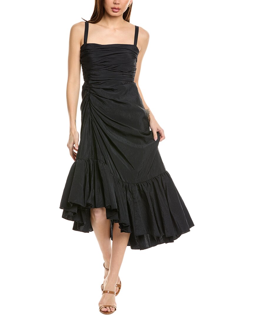 Cinq À Sept Zinnia Gathered Poplin Sleeveless High-low Midi Dress In Black