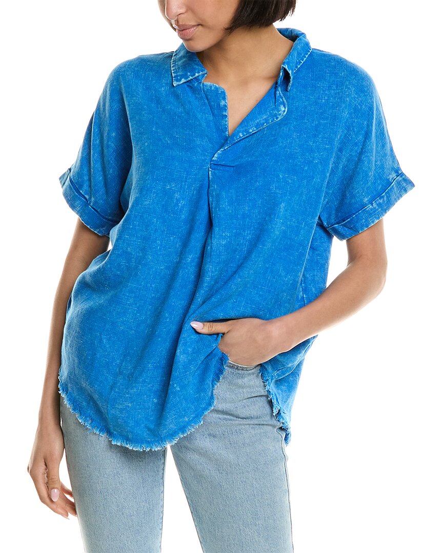 Shop Brook + Lynn Linen-blend Shirt In Blue