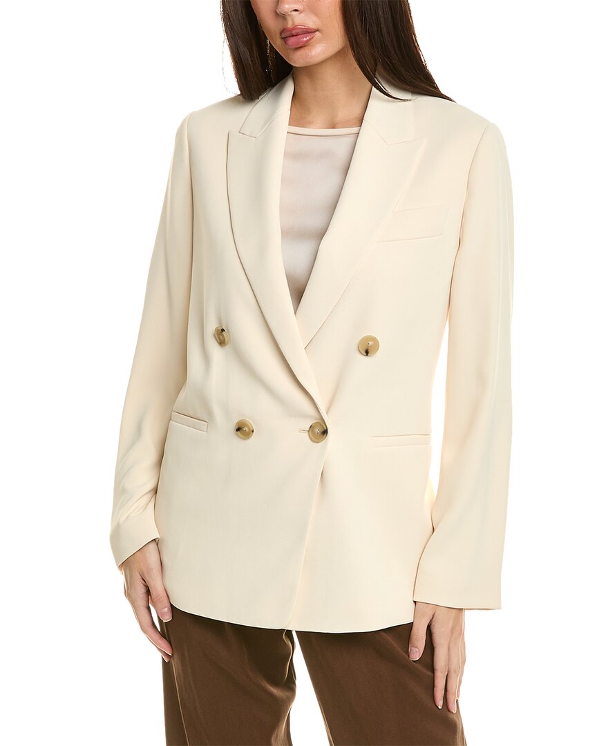 Shop Vince Crepe Double-breasted Blazer In Beige