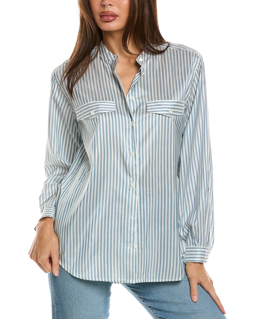 Frame Stripe Silk Button-up Shirt In Blue
