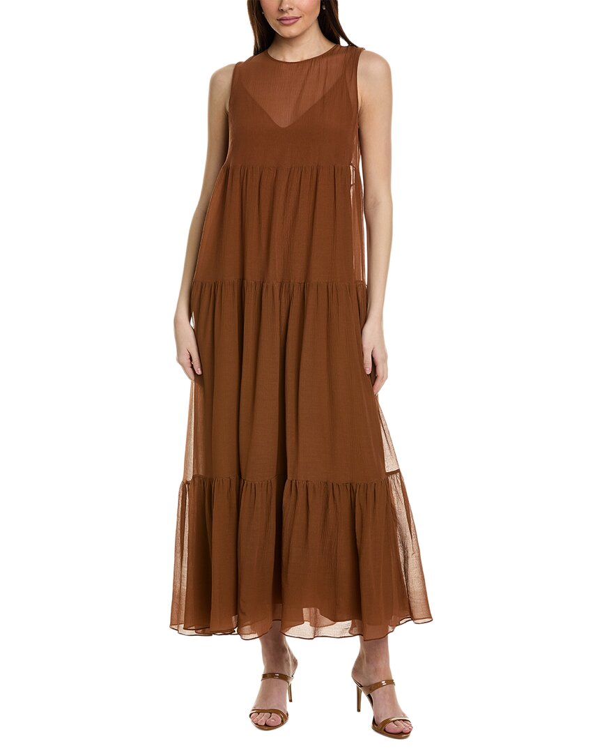 Max Mara Studio Fago Silk-blend Maxi Dress In Brown
