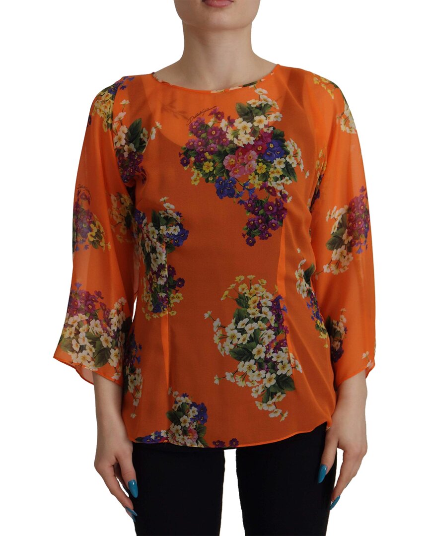 Shop Dolce & Gabbana Orange Floral Print Long Sleeve Wo
