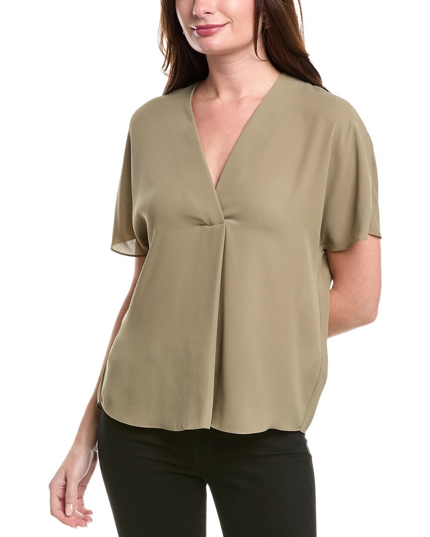 Shop Vince Crepe V-neck Blouse In Green