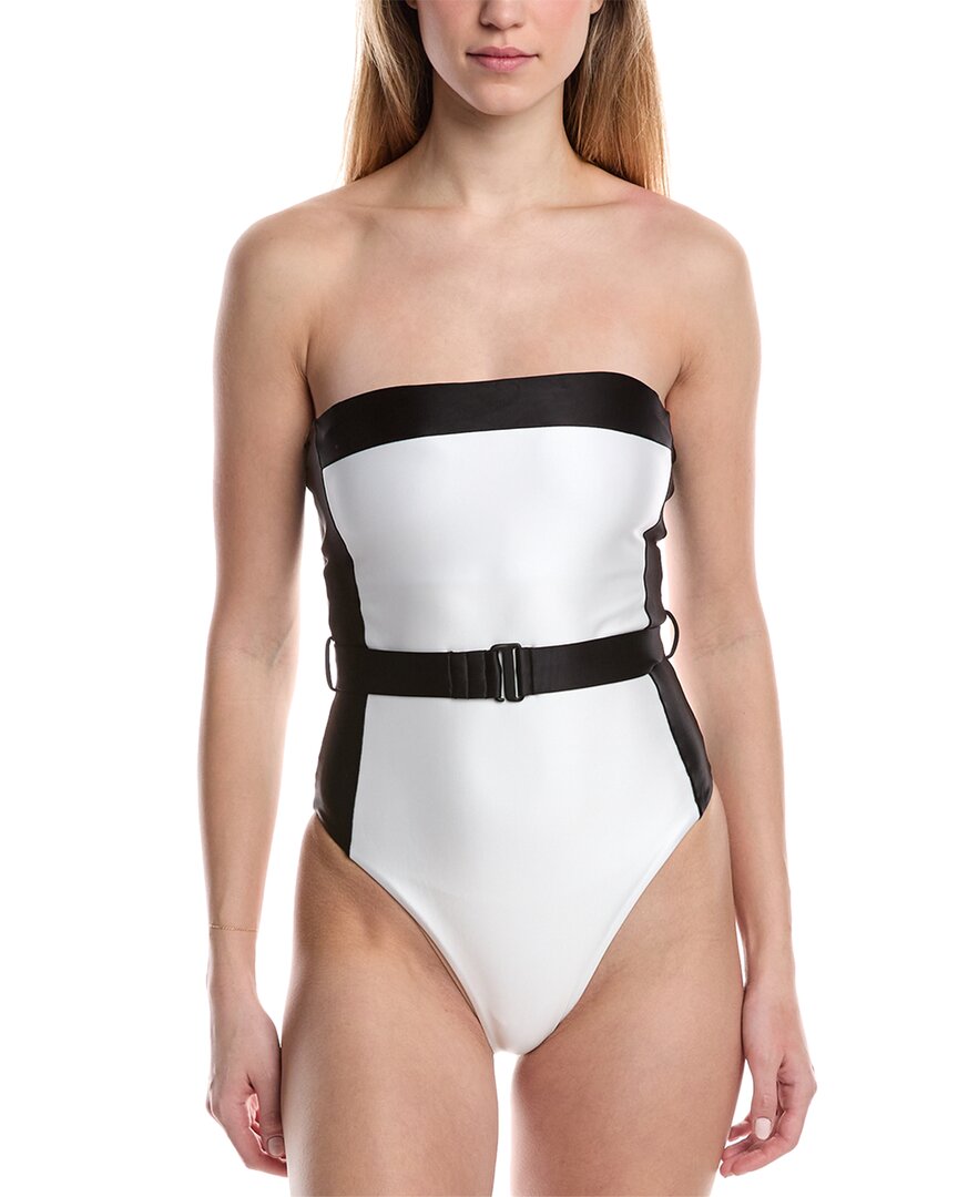 【THE MOZZ】Haley Pintuck One Piece Magicsuit Juxtapose Halle Color Block Halter Plunge Neck One