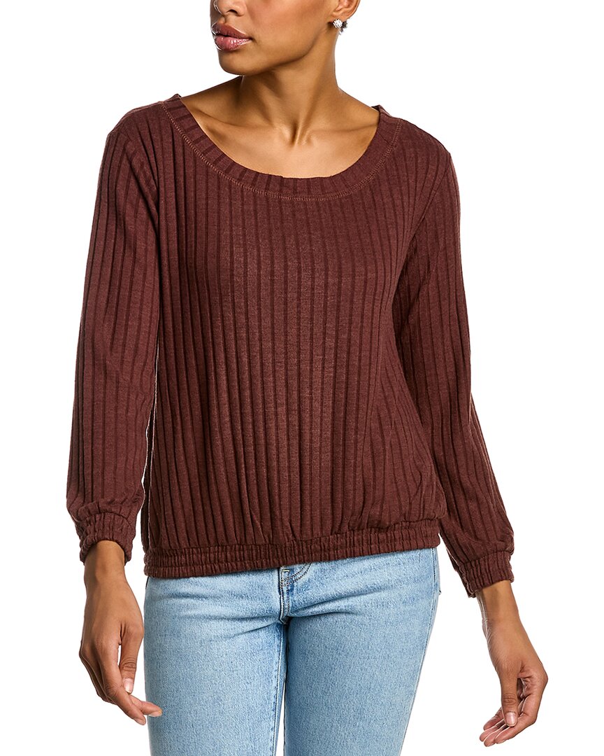 Rib Shirring Pullover In Brown