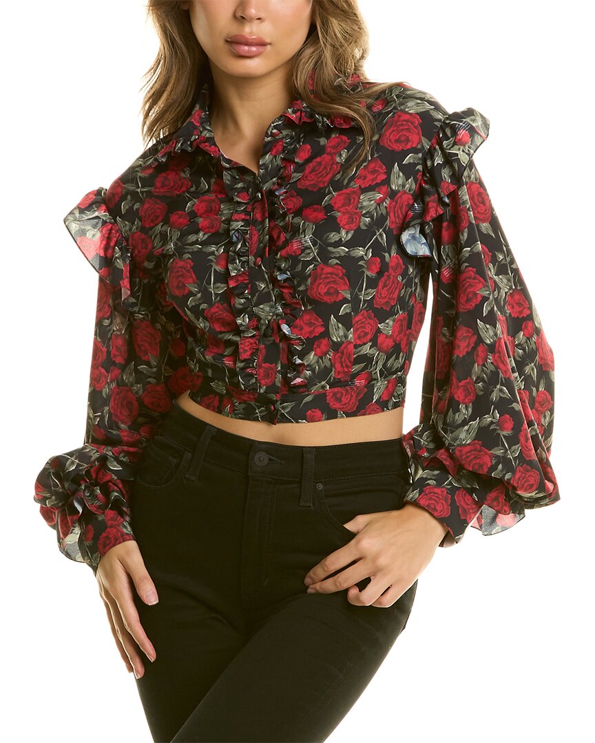 Shop Rokh Rose Print Blouse In Red