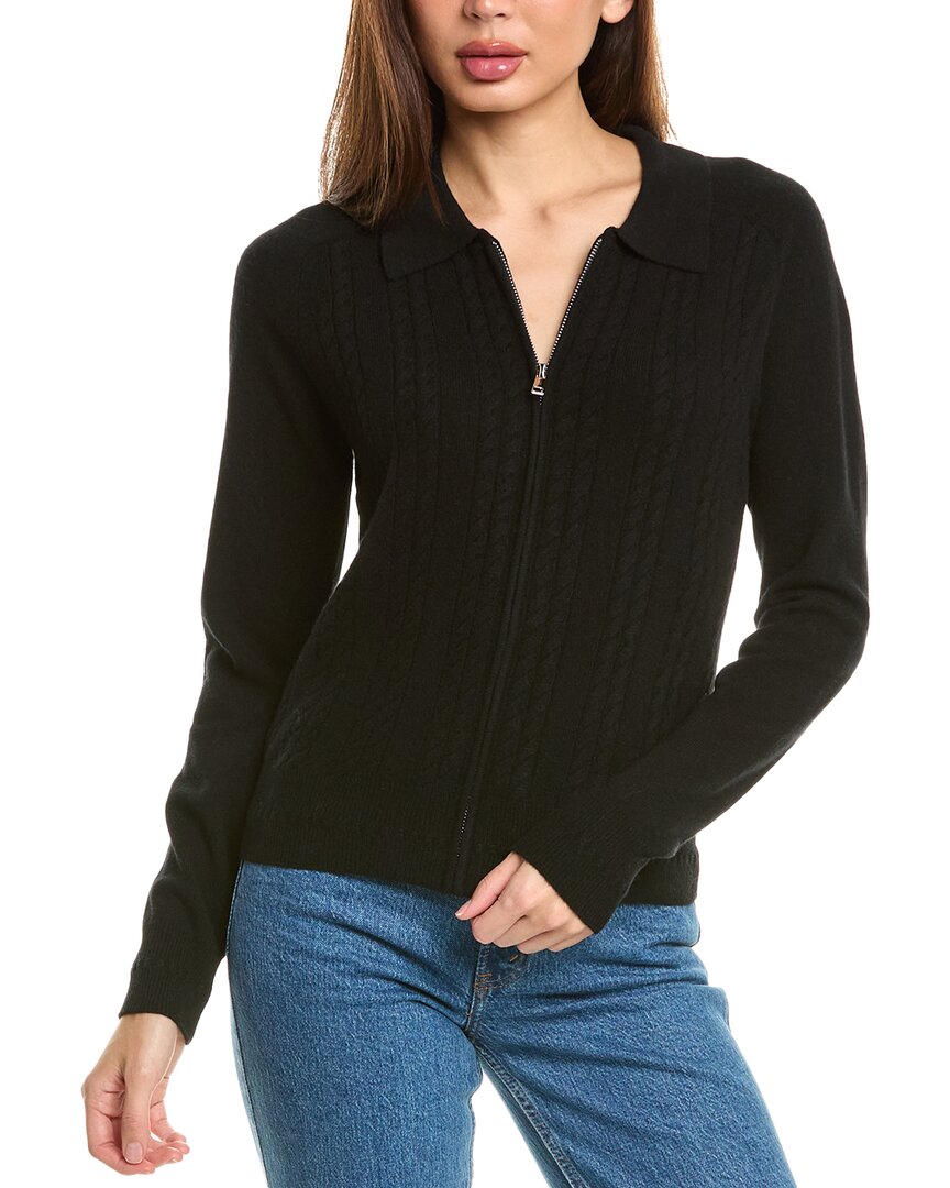 Incashmere Zip Front Cashmere Cardigan In Black