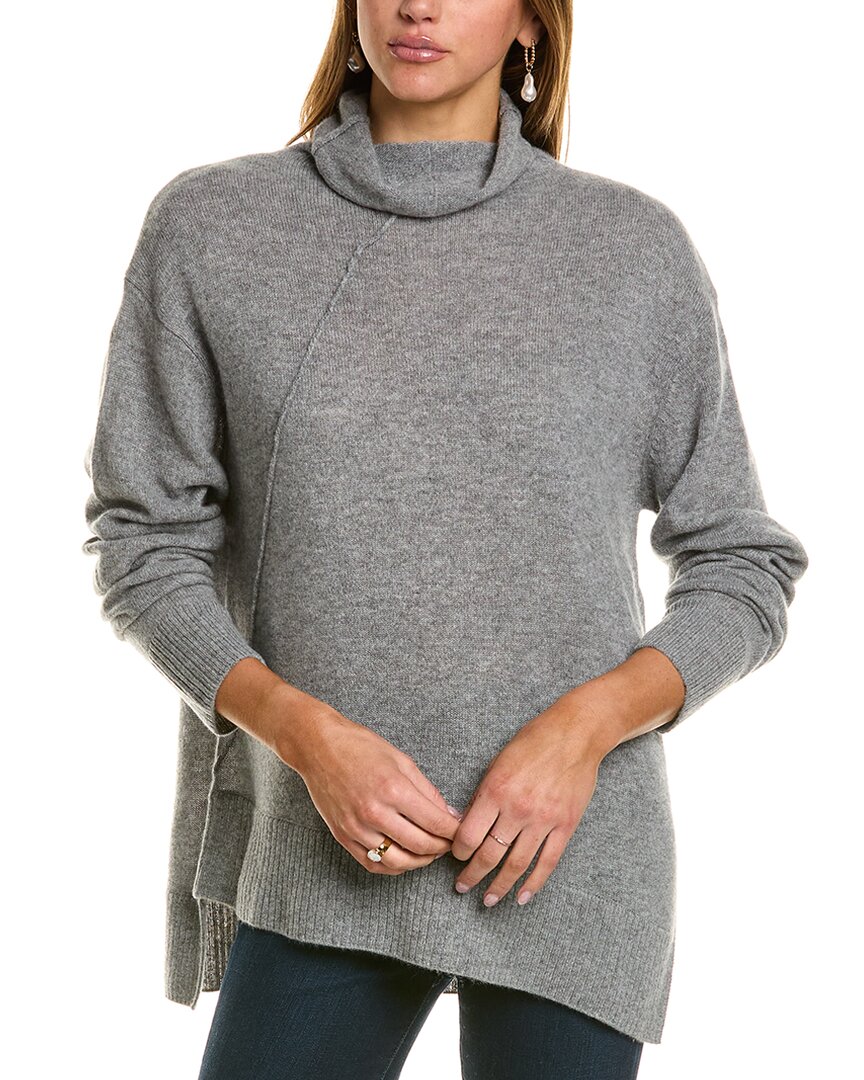 Hannah Rose Asymmetrical Funnel Neck Cashmere Tunic Sweater In Grey