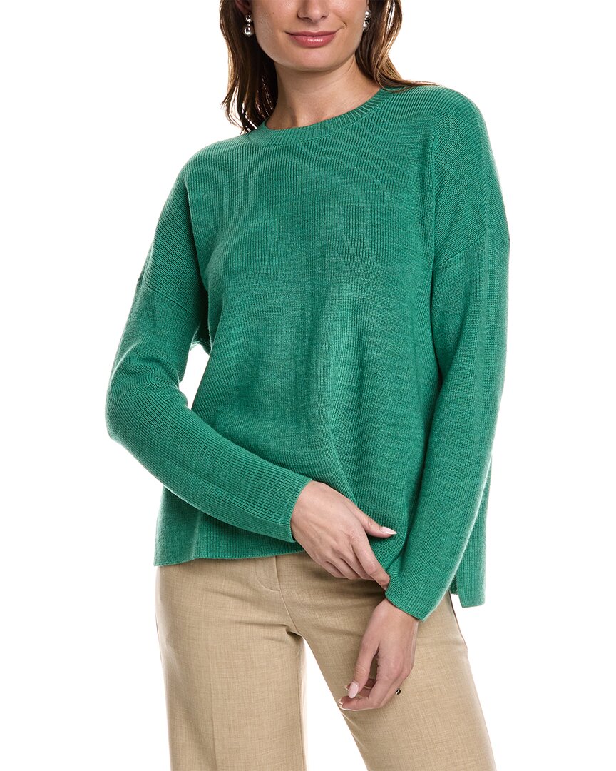 Shop Eileen Fisher Boxy Wool Sweater In Green