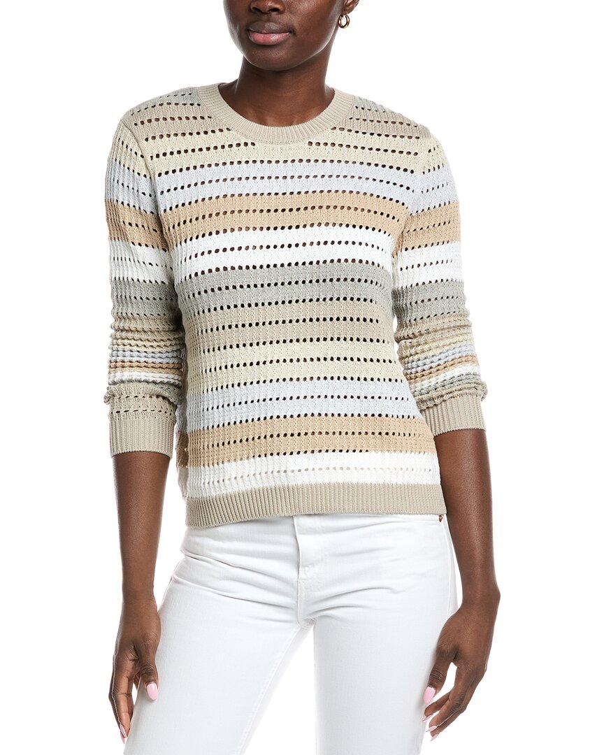 Autumn Cashmere Cotton By  Rainbow Pointelle Stripe Sweater In Neutral