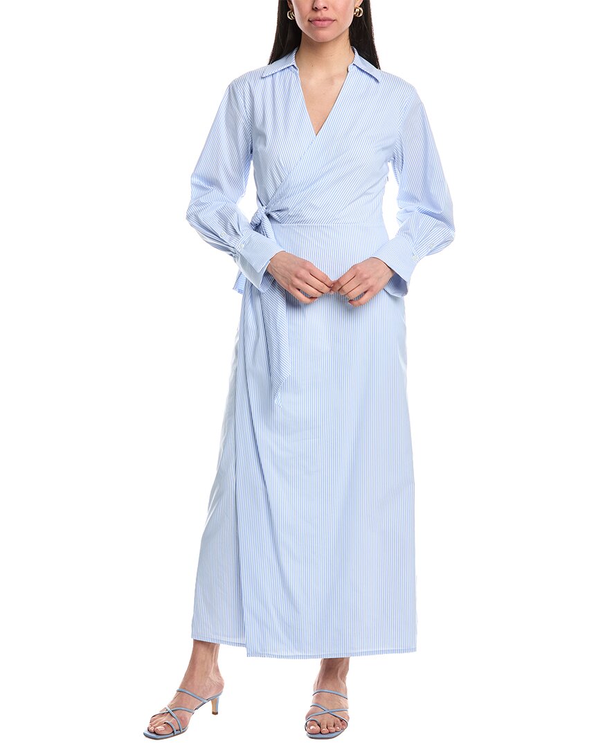 Simkhai Briar Wrap-effect Striped Cotton-blend Poplin Maxi Shirt Dress In Blue