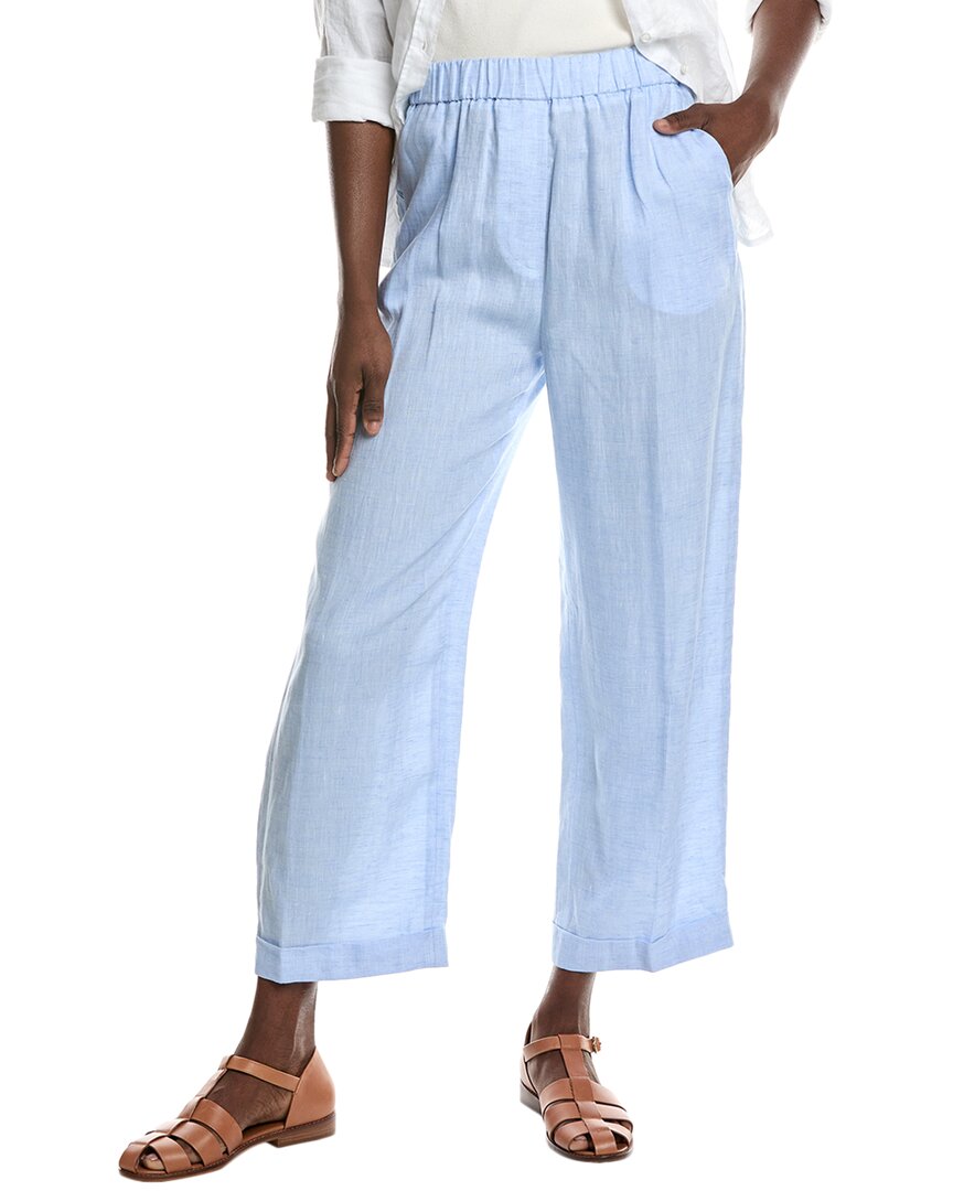 Peserico Pinstriped Linen Straight Trousers In Blue