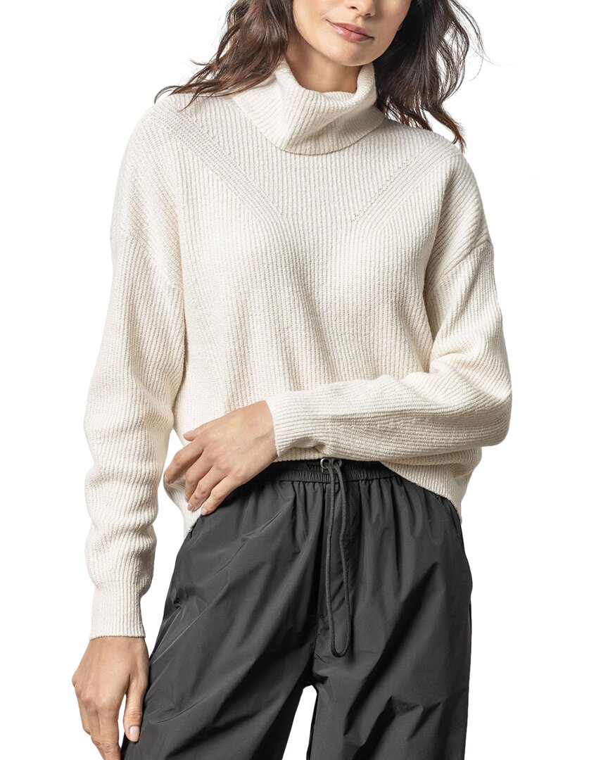 Lilla P Relaxed Ribbed Turtleneck Sweater In Off White In White