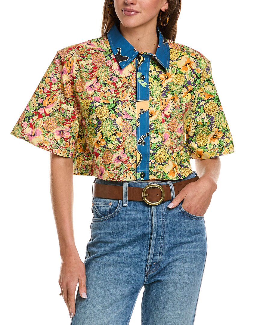 Re/done Patchwork-design Cropped Shirt In Yellow