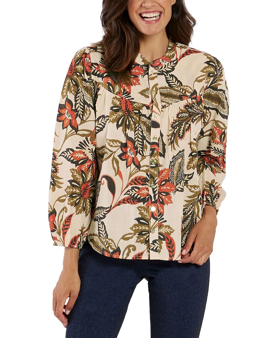 Jude Connally Lorraine Cotton Voile Top In Falling Floral Almond In Multi