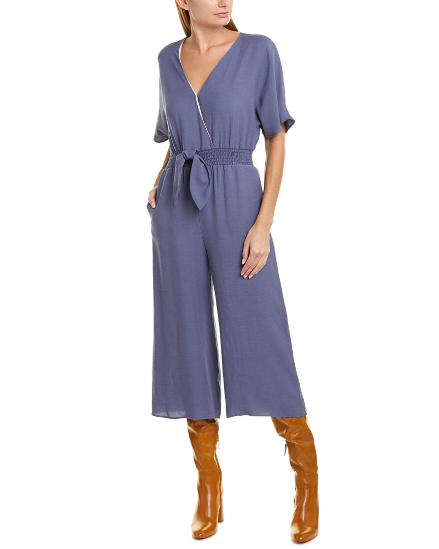 Image of Lavender Brown Tie-Front Linen-Blend Jumpsuit