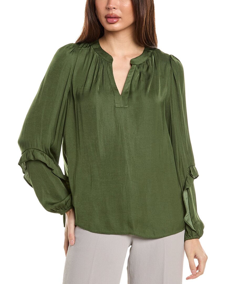 T Tahari Split Neck Blouse In Green