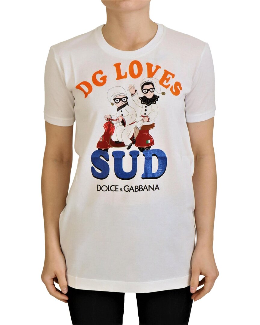Dolce & Gabbana Elegant White Crew Neck Tee With Colorful Print In White