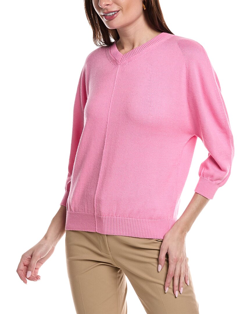 Pre-owned Lafayette 148 York Blouson Sleeve Silk-blend Sweater Women's In Pink Madder