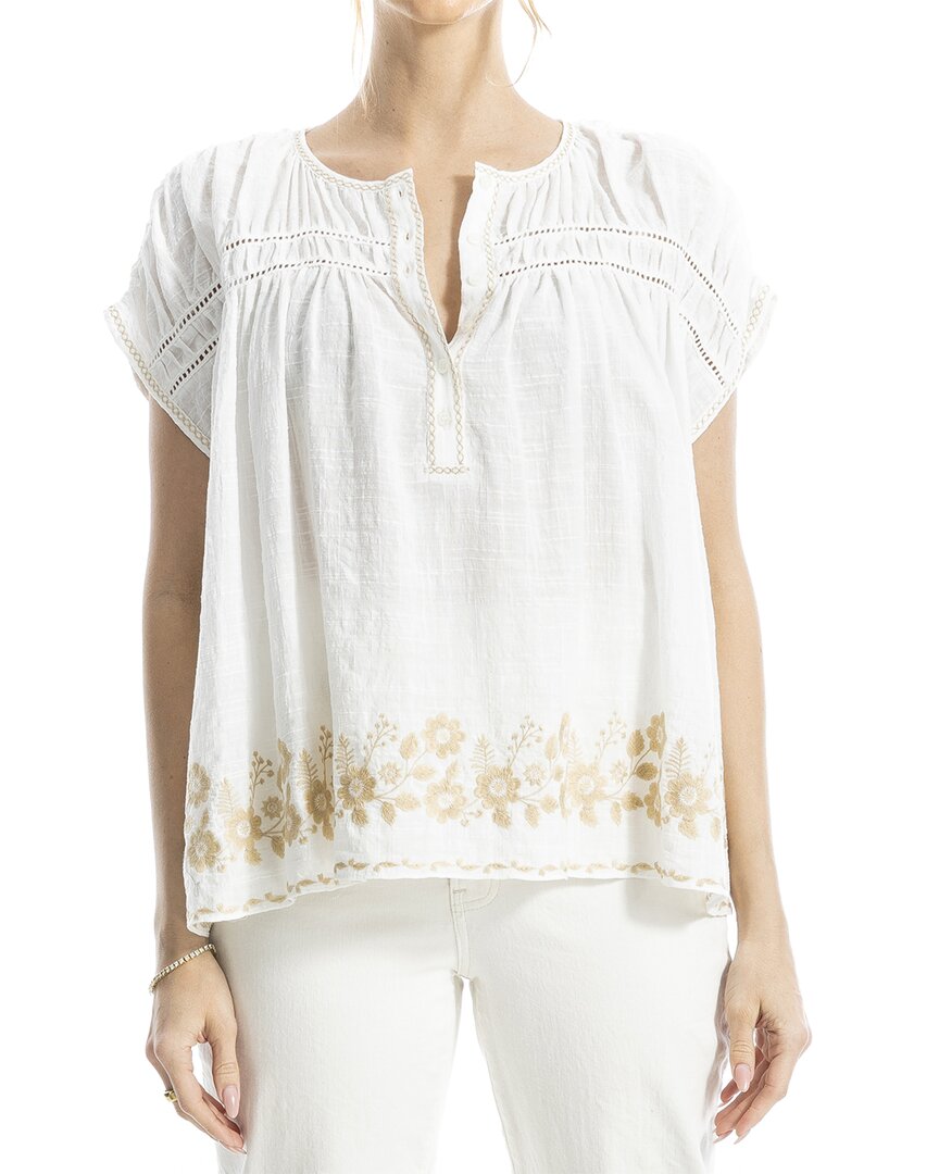 Max Studio Embroidered Cap Sleeve Notch Neck Top