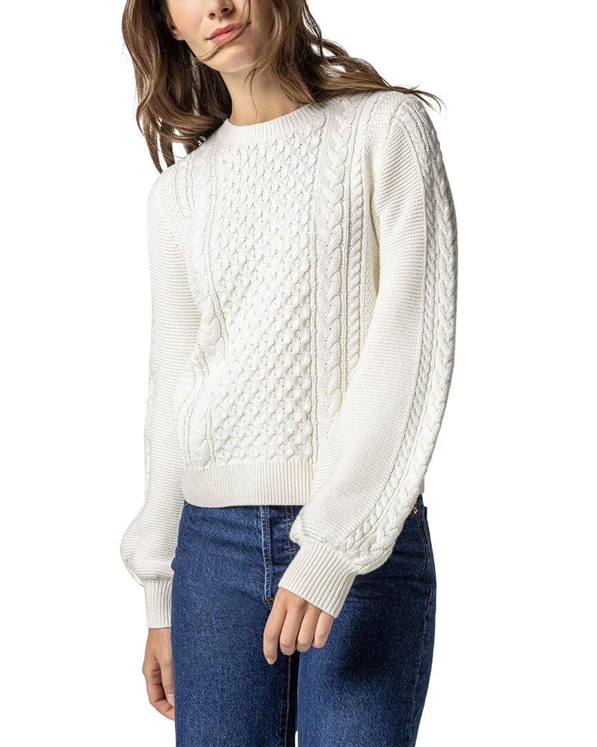 Shop Lilla P Cable Crewneck Sweater In White
