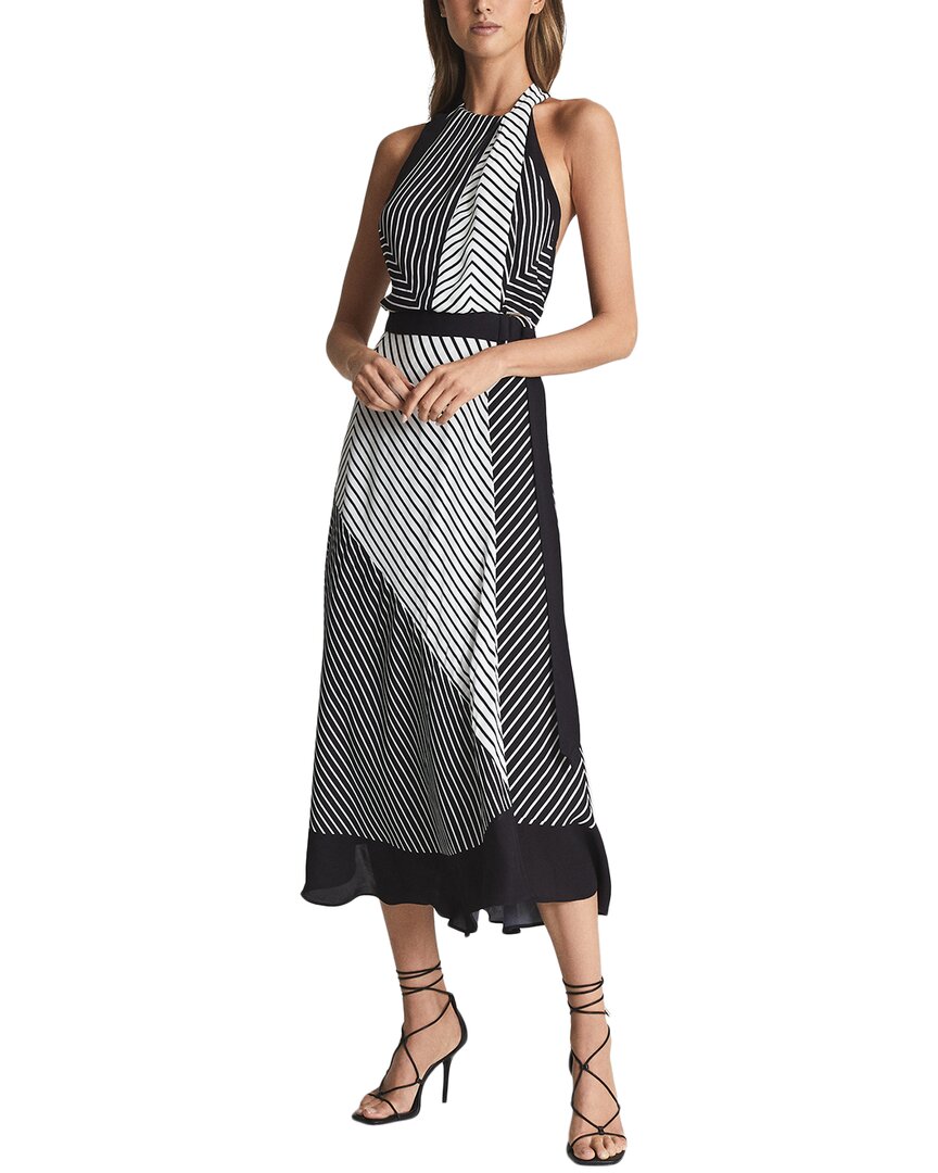 Reiss Ila Mono-stripe Halter Occasion Dress In Black