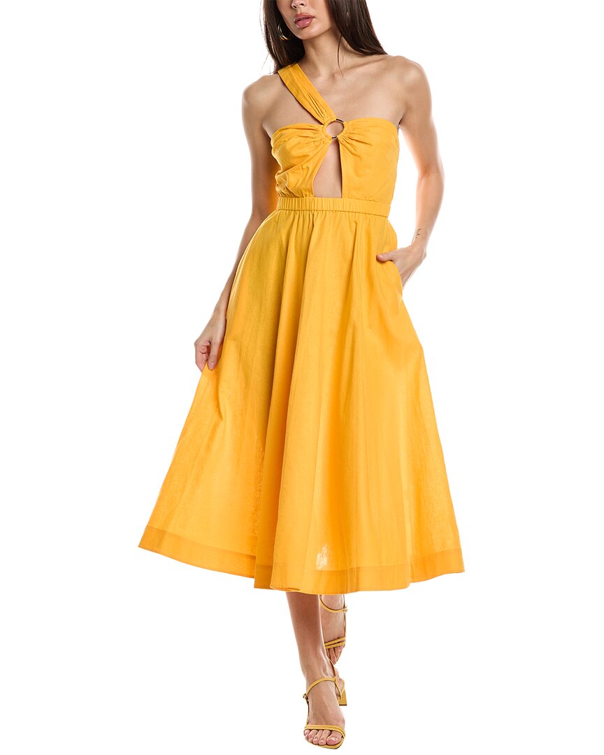 Shop Jason Wu One-shoulder Cutout Linen-blend Maxi Dress In Yellow