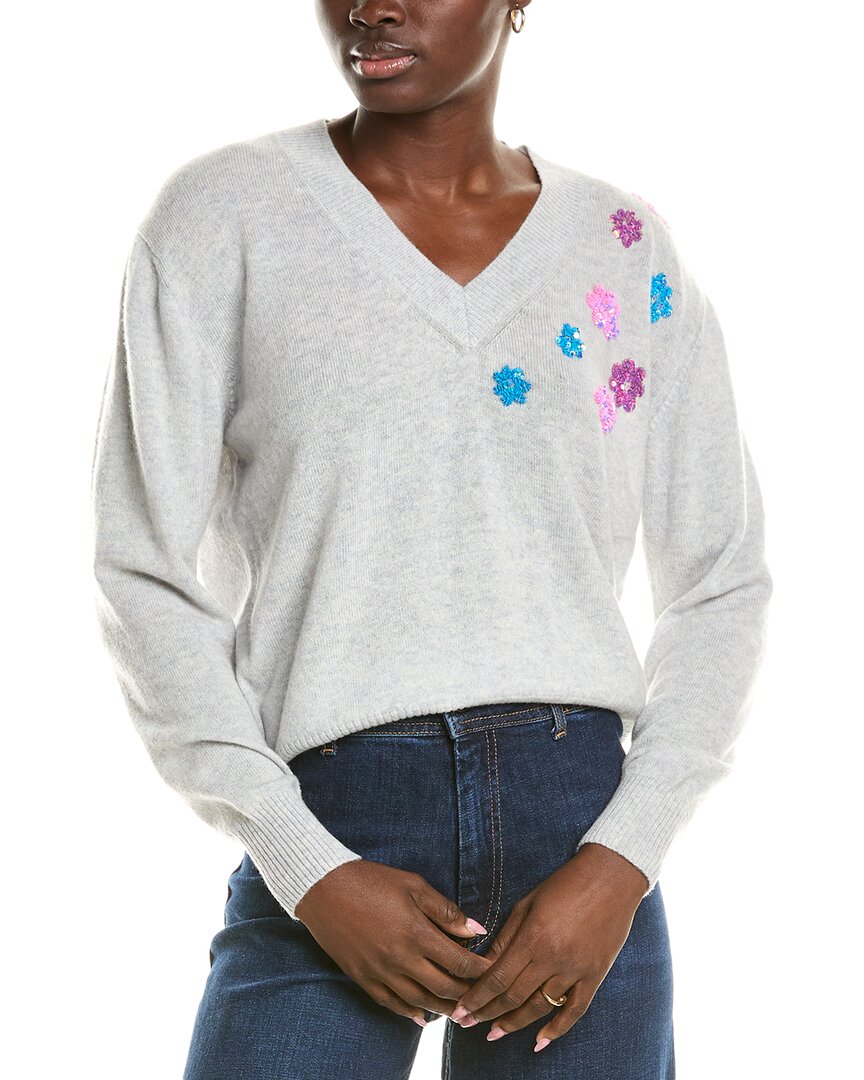 BRODIE CASHMERE BRODIE CASHMERE WOOL & CASHMERE-BLEND SEQUIN FLORAL V NECK JUMPER