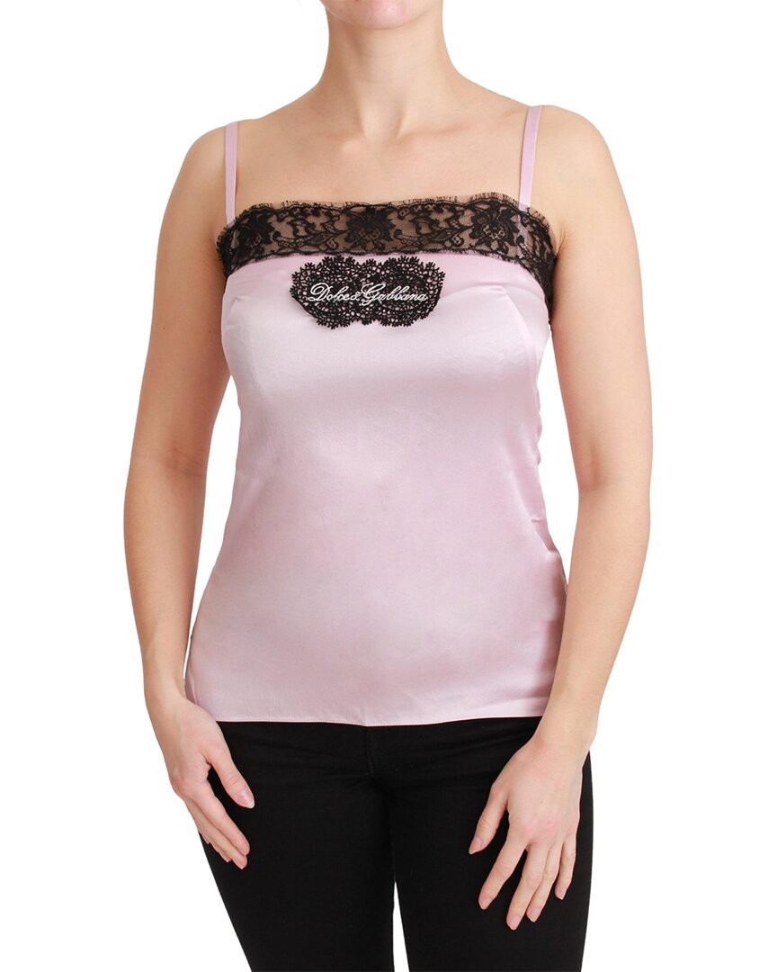 Shop Dolce & Gabbana Silk Black Lace Top Pink Tank Wome