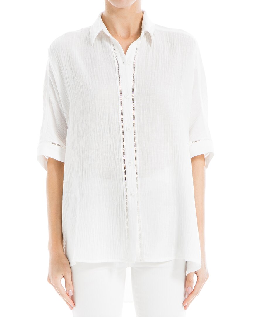 Max Studio Elbow Sleeve Button Front Shirt In White