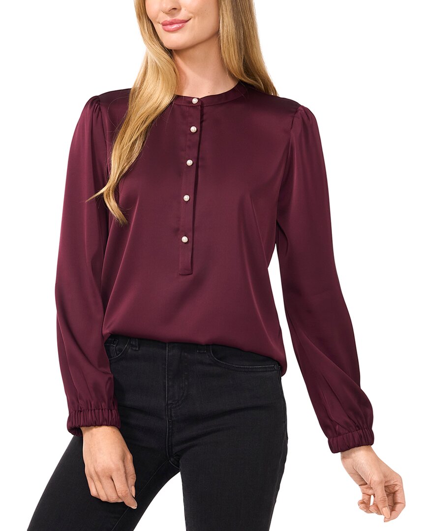 Cece Charm Imitation Pearl Button Satin Top