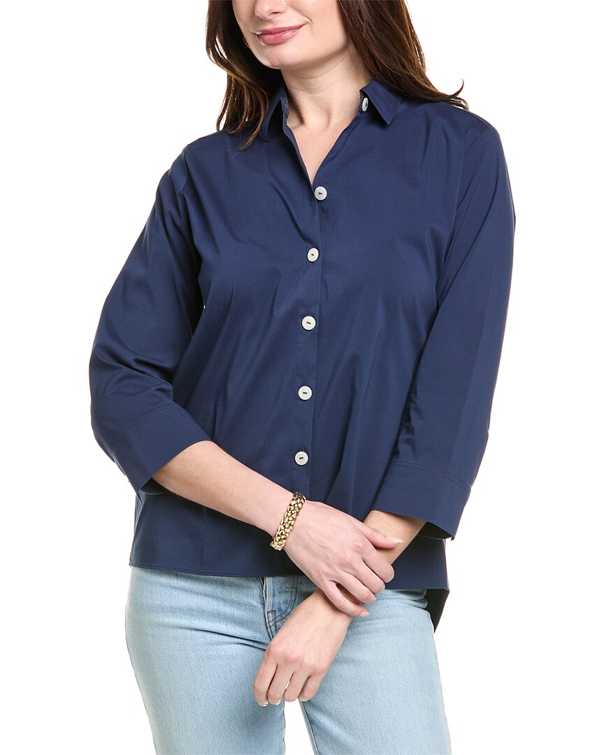 Foxcroft Sandra Cotton Blend Button-up Shirt In Blue