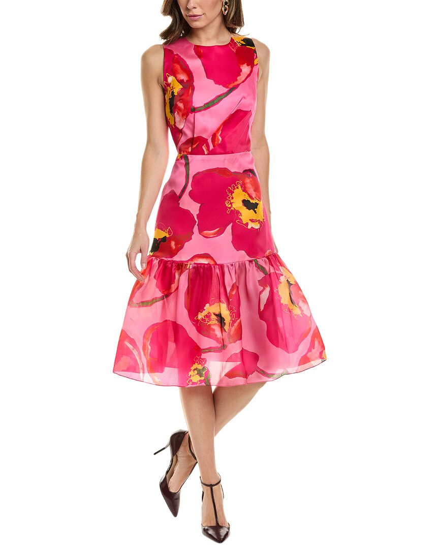 Shop Carolina Herrera Ruffled Tie Silk Dress In Pink