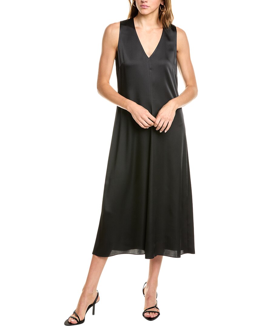 Vince Satin Midi Dress In Black